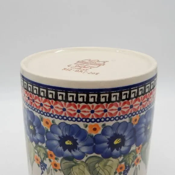 Zaklady Pottery Blue Floral Butterfly Kitchen Countertop Utensil Holder Crock 7